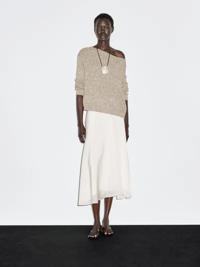 Massimo Dutti Mouliné Boat Neck Knit Sweater In Neutral