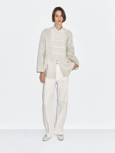 Massimo Dutti Striped Oversize Blouse With Stand Collar In White