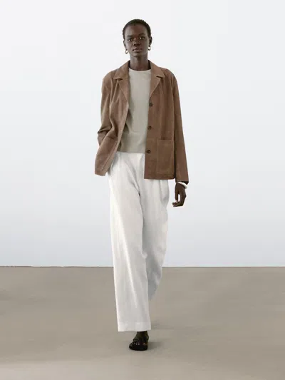 Massimo Dutti Flowing Suede Leather Blazer In Brown