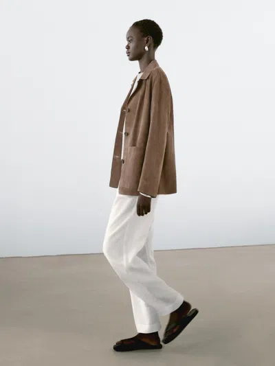 Massimo Dutti Flowing Suede Leather Blazer In Brown