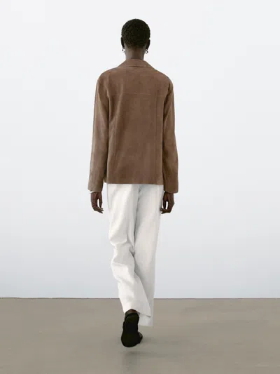 Massimo Dutti Flowing Suede Leather Blazer In Brown