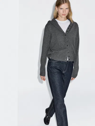 Massimo Dutti Knit 100% Wool Cardigan With Hood In Gray