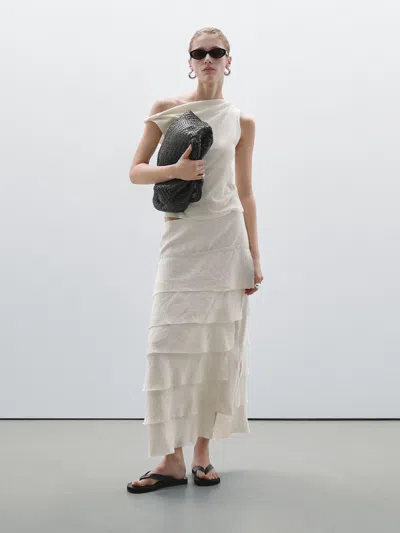 Massimo Dutti Draped Cotton Top With Knot Detail In White