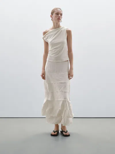 Massimo Dutti Draped Cotton Top With Knot Detail In White