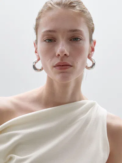 Massimo Dutti Draped Cotton Top With Knot Detail In White