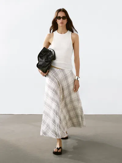 Massimo Dutti Flowing Check Midi Skirt In Multi