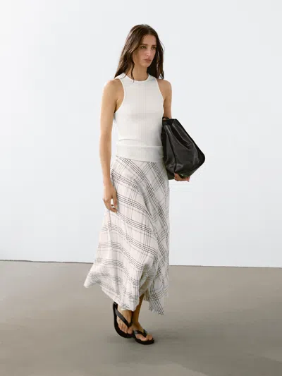 Massimo Dutti Flowing Check Midi Skirt In Multi