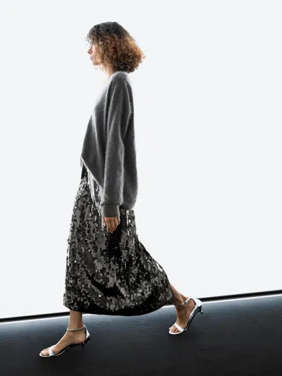 Massimo Dutti Midi Skirt With Sequins In Red