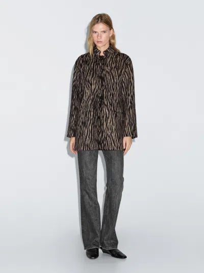 Massimo Dutti Wool Blend Animal Print Coat In Brown
