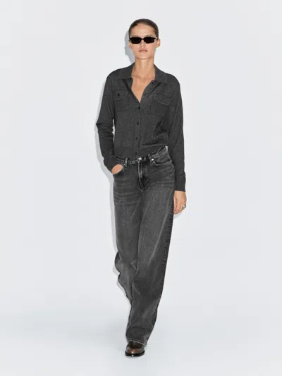 Massimo Dutti Wool Blend Cardigan With Pocket Details In Black