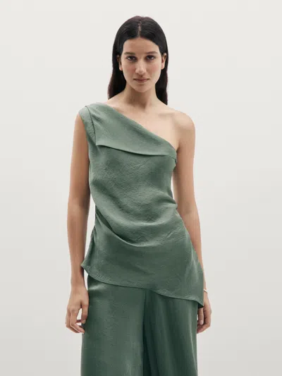 Massimo Dutti Asymmetric Top With Draped Detail In Green