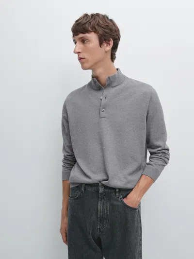 Massimo Dutti Knit Sweater With Mock Button Neck In Multi