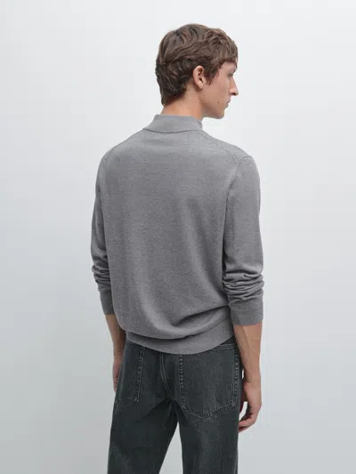 Massimo Dutti Knit Sweater With Mock Button Neck In Multi