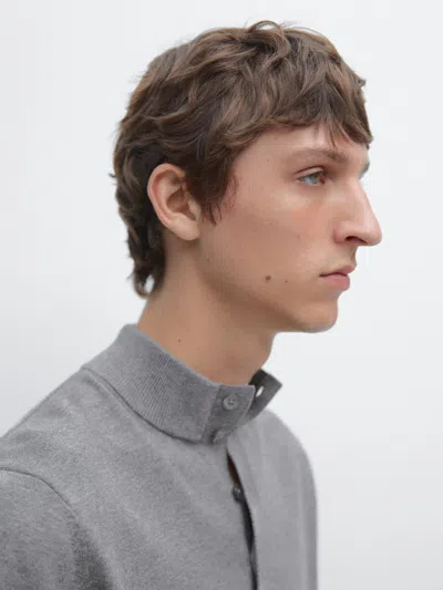 Massimo Dutti Knit Sweater With Mock Button Neck In Multi