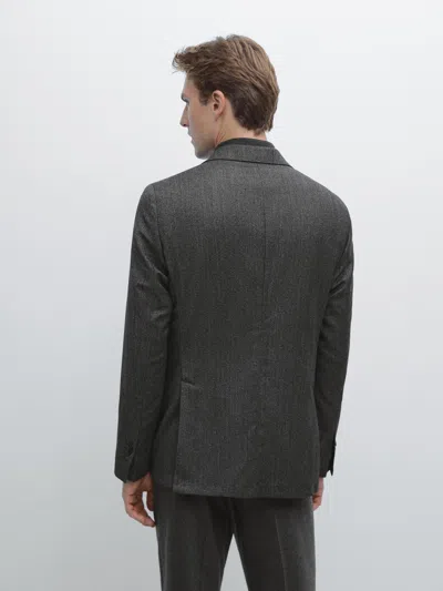 Massimo Dutti Herringbone Wool Blend Blazer In Gray