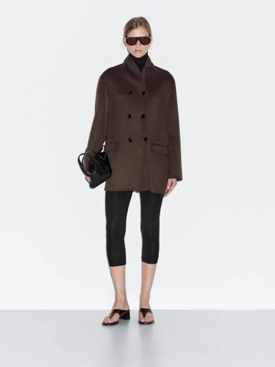 Massimo Dutti Wool Blend Coat With Tuxedo Collar In Burgundy