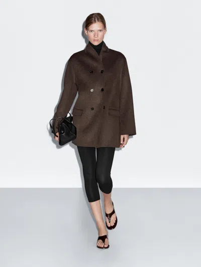 Massimo Dutti Wool Blend Coat With Tuxedo Collar In Burgundy