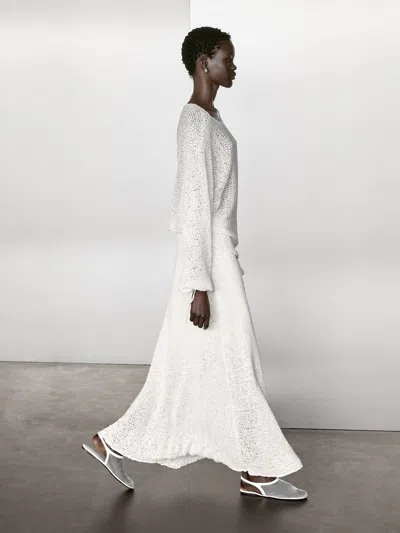 Massimo Dutti Balloon Sleeve Sweater With Bows In Brown