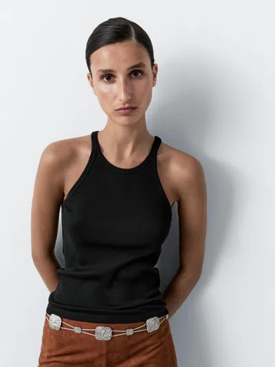 Massimo Dutti Textured Medallion Chain Belt In Brown