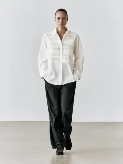 Massimo Dutti 100% Cotton Shirt With Chest Detail In Neutral