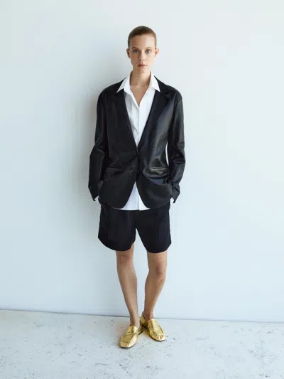 Massimo Dutti Gold Penny Loafers In Animal Print