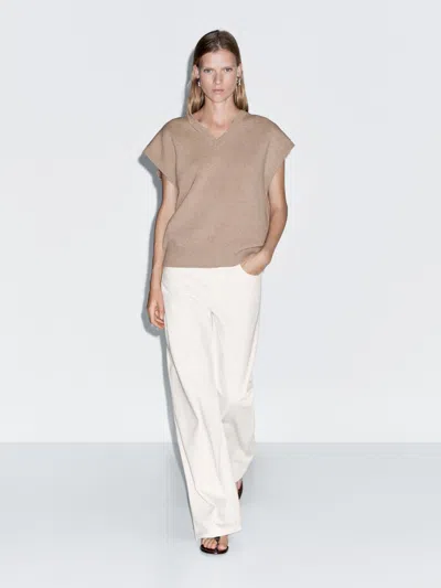 Massimo Dutti Wool Blend Knit Vest In Brown