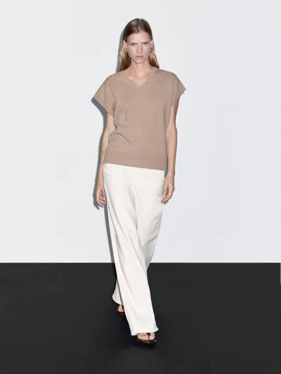 Massimo Dutti Wool Blend Knit Vest In Brown