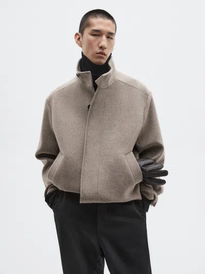 Massimo Dutti Wool Blend High Neck Jacket In Animal Print