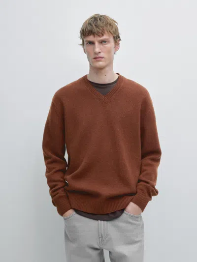 Massimo Dutti 100% Wool V In Animal Print