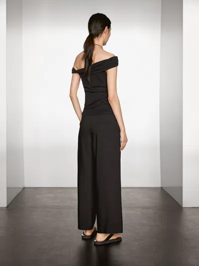 Massimo Dutti Flowing Linen Blend Trousers With Darts In Black