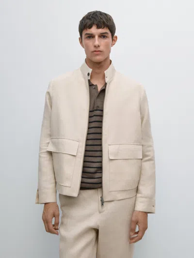 Massimo Dutti 100% Linen Jacket With Pockets In Multi