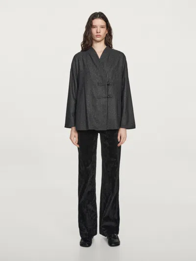 Massimo Dutti Knickerbocker Yarn Effect Wool Blend Shirt With Horn Button Detail In Black