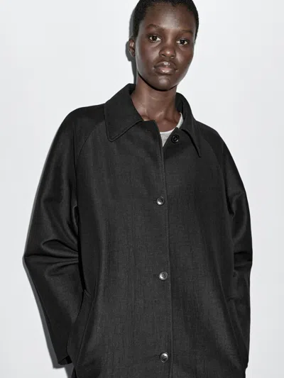 Massimo Dutti Long Wool Blend Coat In Black