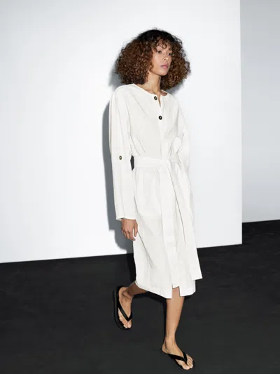 Massimo Dutti Shirt Dress With Contrast Buttons In White