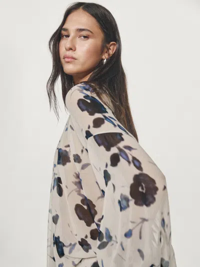 Massimo Dutti Asymmetric Flowing Floral Print Blouse In Multi