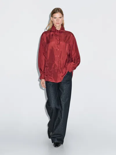 Massimo Dutti 100% Silk Shirt With Button Details In Red