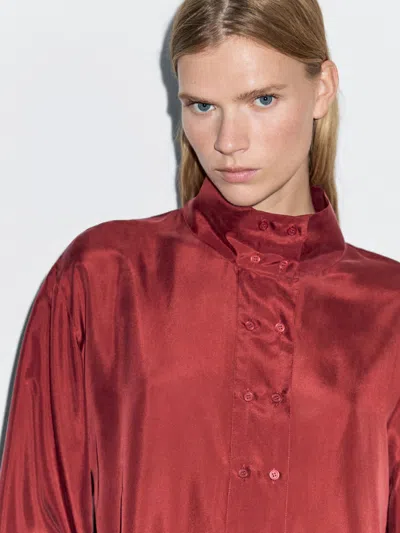 Massimo Dutti 100% Silk Shirt With Button Details In Red