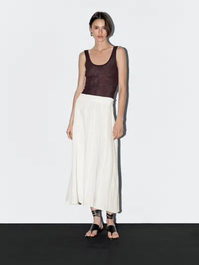 Massimo Dutti Flared Midi Skirt With Seam Details In Burgundy