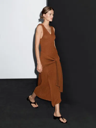 Massimo Dutti Long Knit Crossover Dress In Brown