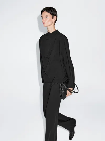 Massimo Dutti Blouse With Crossover Detail And Button In Multi