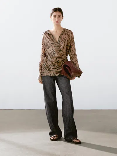 Massimo Dutti Flowing Jacquard Kimono With Rhinestone Button In Multi