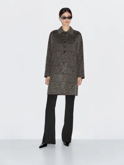 Massimo Dutti Wool Blend Animal Print Coat In Black