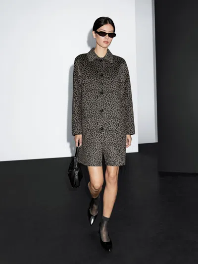 Massimo Dutti Wool Blend Animal Print Coat In Black