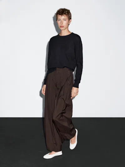 Massimo Dutti Flowing Trousers With Darts In Black