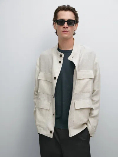 Massimo Dutti Total Look Linen Overshirt In White