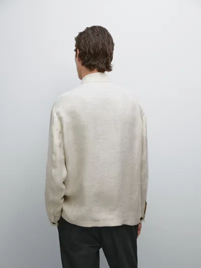 Massimo Dutti Total Look Linen Overshirt In White