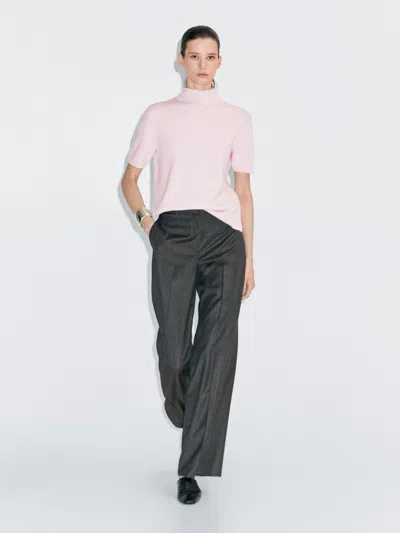 Massimo Dutti Knit Wool Blend Sweater With Short Sleeves In Pink