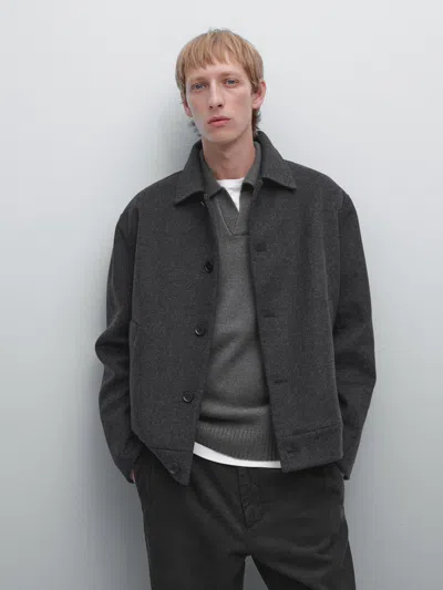 Massimo Dutti Short Wool Blend Jacket With Padded Lining In Black