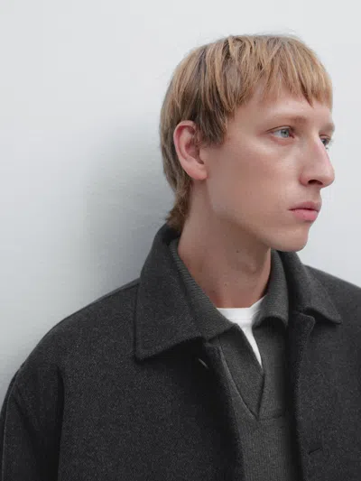 Massimo Dutti Short Wool Blend Jacket With Padded Lining In Black