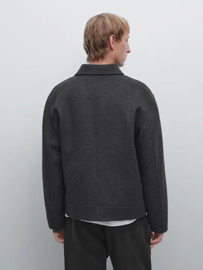 Massimo Dutti Short Wool Blend Jacket With Padded Lining In Black